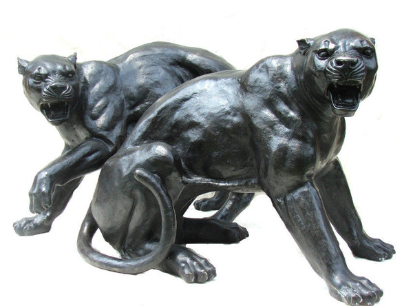 Fighting Panthers Pair Bronze Sculptures